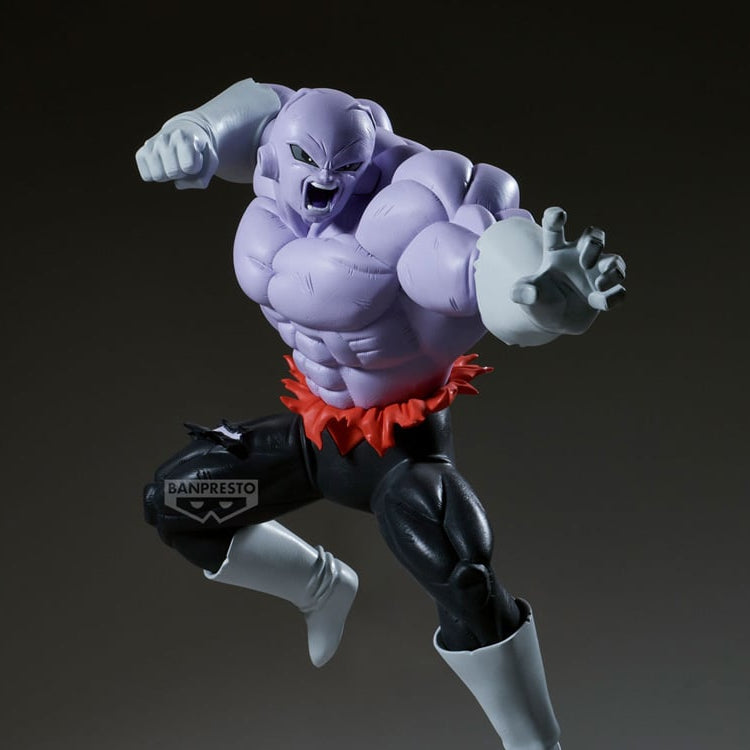 Action figure with purple and black design on a dark background