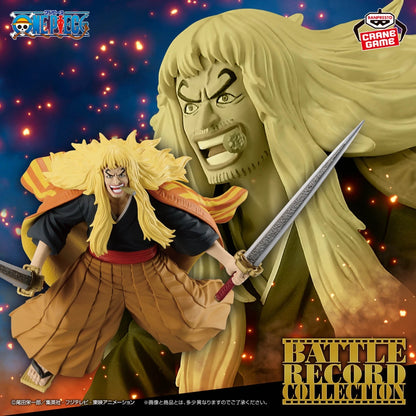 Two action figures from 'One Piece' with a fiery background, featuring the brand 'Carne Game'.