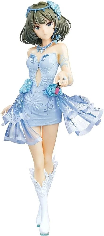A stylized anime figurine of a girl with short brown hair wearing a light blue dress, blue headband, and white thigh-high stockings, shown against a plain white background.
