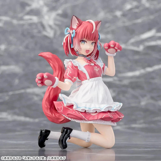 Anime character figurine with pink hair and fox-like tail on a gray background