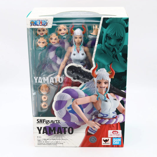 SH Figuarts Yamato action figure in its original packaging, featuring multiple interchangeable heads, a large black staff, and accessories, with anime artwork on the box.