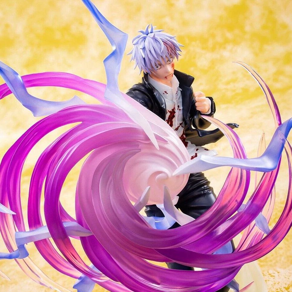Animated character with swirling pink and purple energy on a yellow background