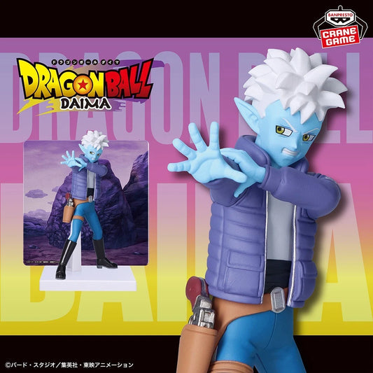 Dragon Ball Daima figure with promotional poster on a colorful background