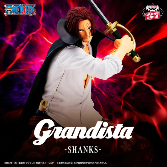 Action figure of a character from 'One Piece' with a sword, set against a vibrant background with 'Grandista' branding.